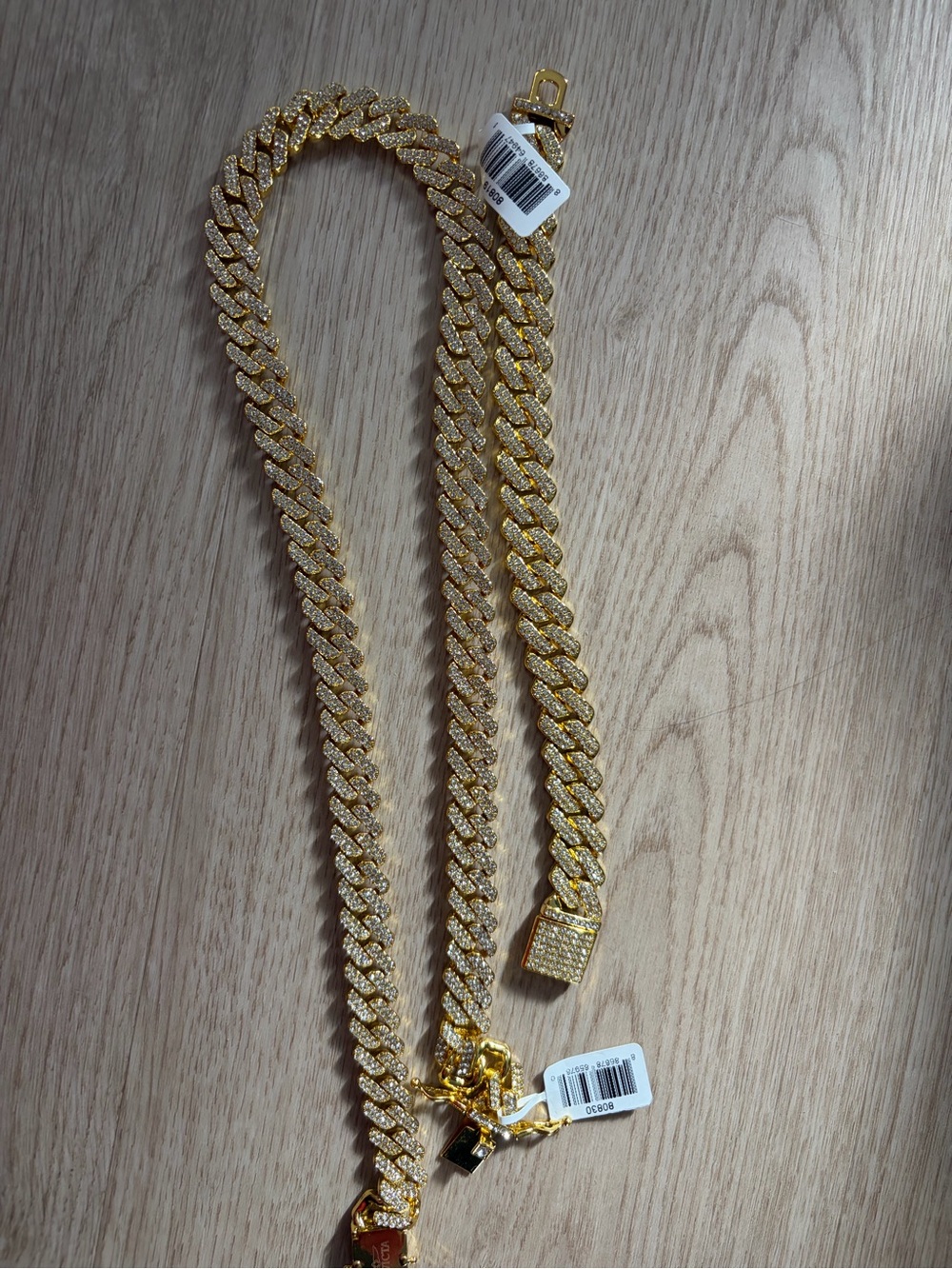 Gold-Tone Cuban Link Chain Necklace and bracelet - Sparkling Pavé Accent SET